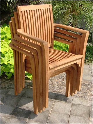 4-Piece Outdoor Teak Dining Set, 36" Round Table, 3 Lua Stacking Arm Chairs