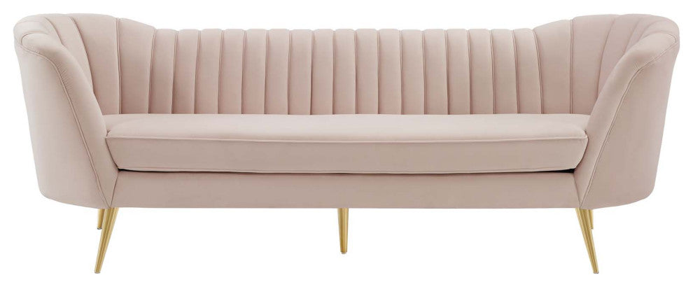 Opportunity Vertical Channel Tufted Curved Performance Velvet Sofa