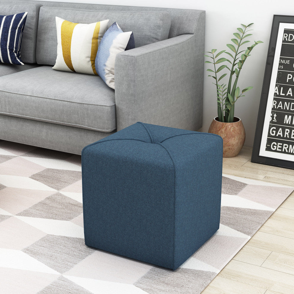 GDF Studio Tammy Fabric Square Ottoman, Navy Blue