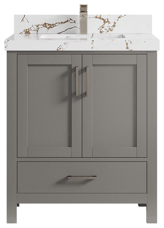 Malibu 30 Single Sink Bath Vanity in Elephant Skin Gray 2" Viola Brown