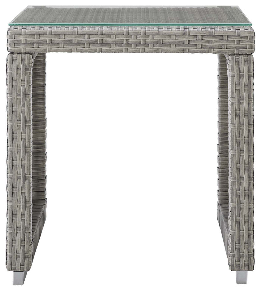 Modern Outdoor Patio Chair and Coffee Side Table Set, Rattan Fabric, Grey Gray