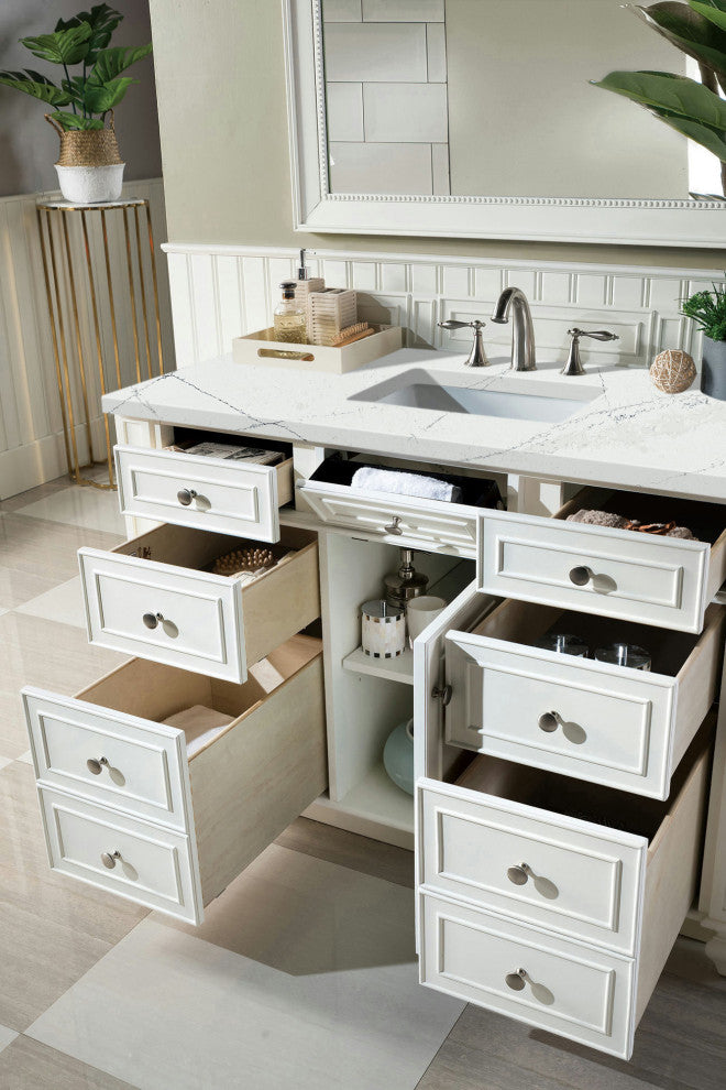 Bristol 48" Single Vanity, Bright White, w/ 3 CM Ethereal Noctis Quartz Top