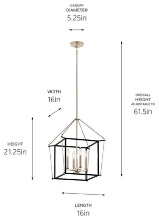 Eisley 4 Light Foyer Pendant, Polished Nickel, 21.25"