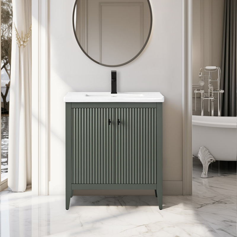 Vanity Art Freestanding Vanity, Vintage Green, 30", Single Sink, Matte Black