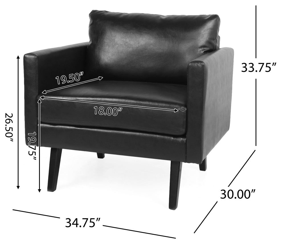 Dowd Mid Century Modern Faux Leather Club Chair, Midnight/Dark Brown