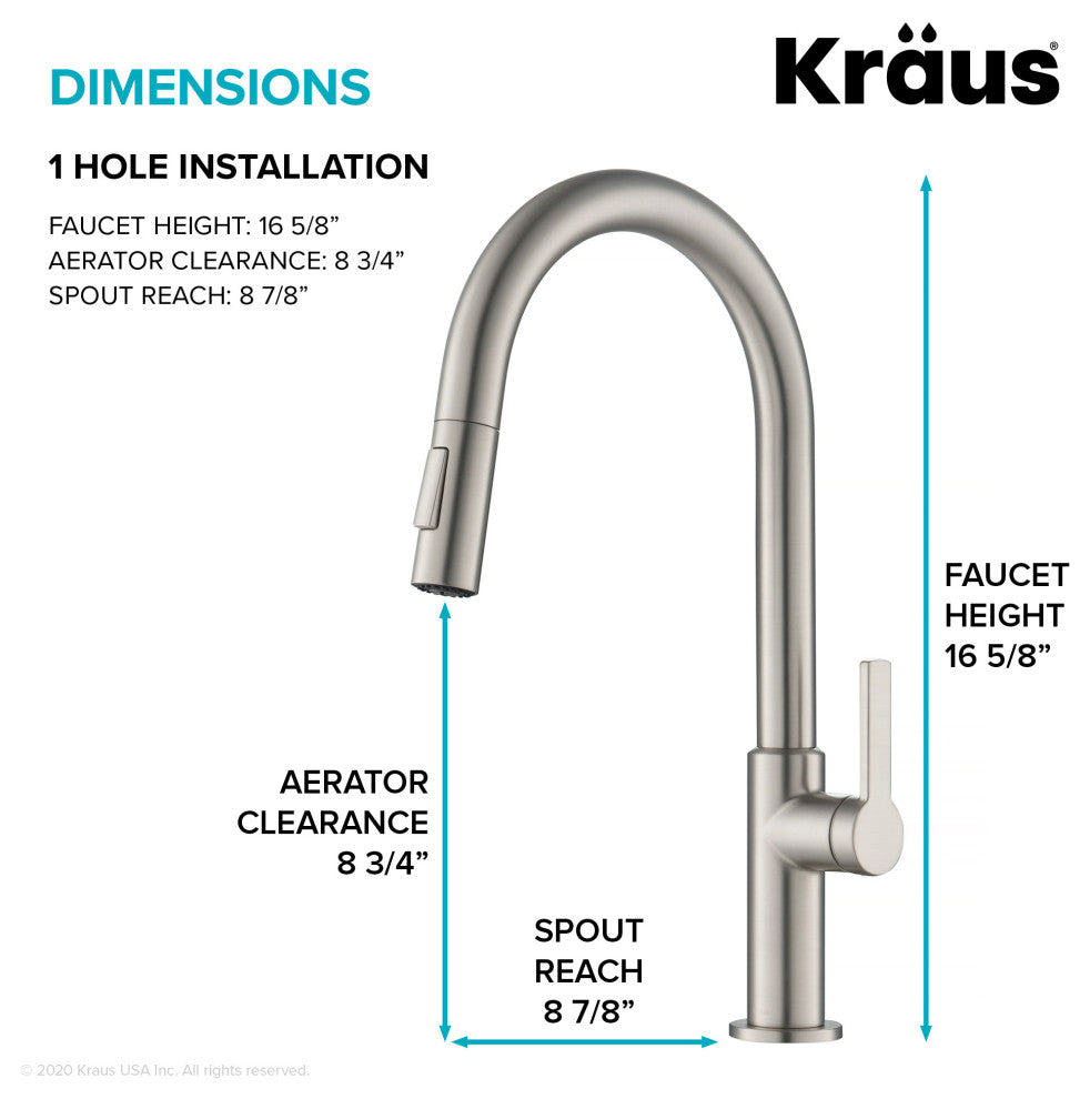 Oletto Pull-Down 1-Hole Kitchen Faucet, Spot Free Stainless Steel