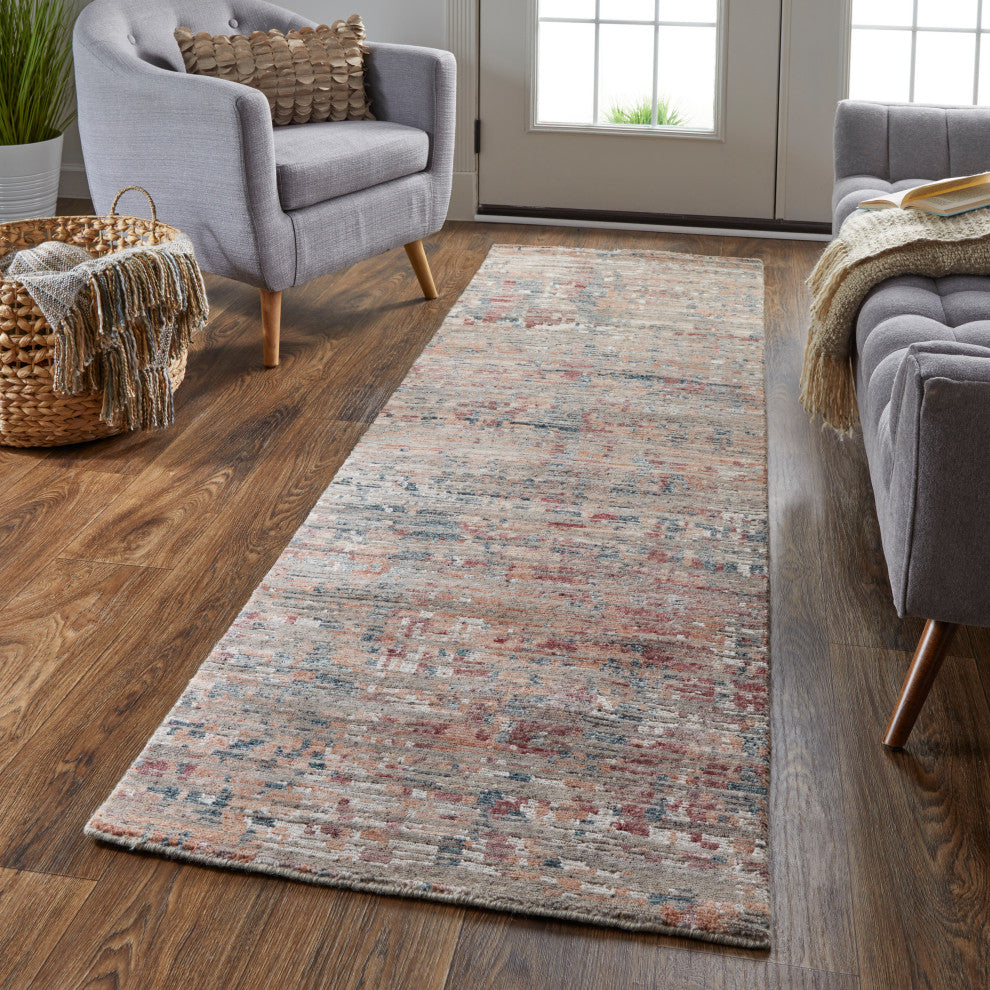Weave & Wander Clarkson Rug, Copper/Blue/Henna, 2ft-6in x 8ft Runner