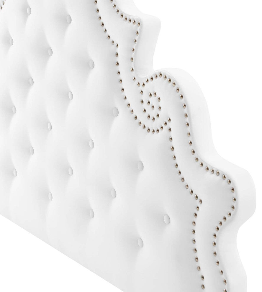 Tufted Headboard, Full Queen Size, Velvet, White, Modern Contemporary, Bedroom