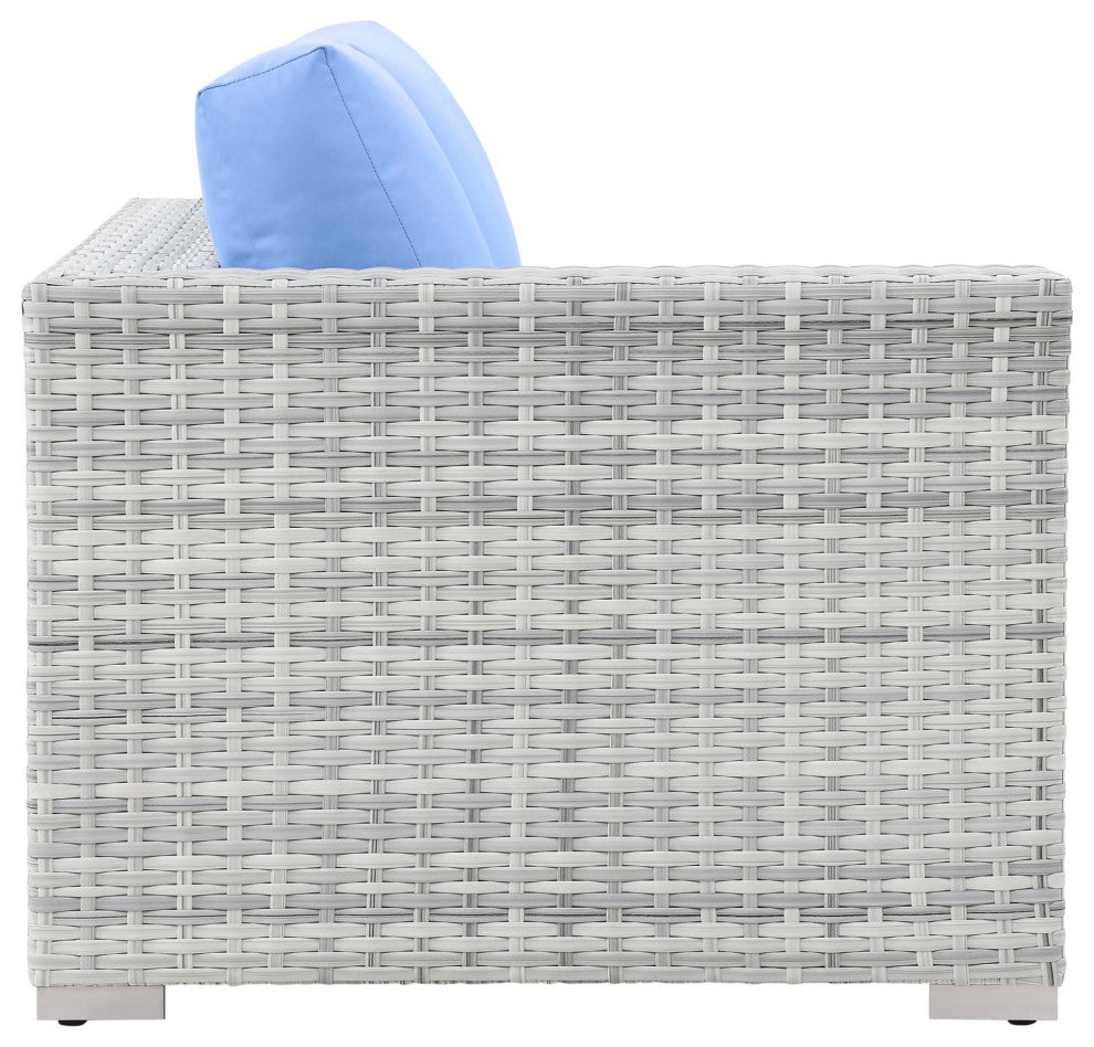 Lounge Loveseat Sofa, Rattan, Wicker, Gray Blue, Modern, Outdoor Patio Cafe