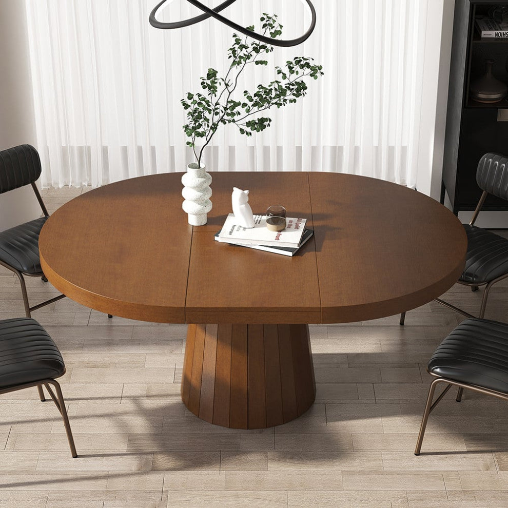 apandi Oval & Round Extendable Wood Dining Table, Walnut