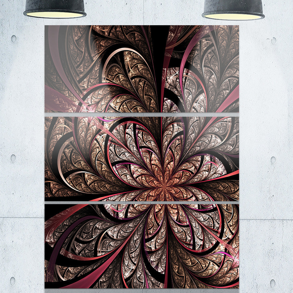 "Glowing Large Fractal Flower Design" Metal Wall Art, 3 Panels, 28"x36"