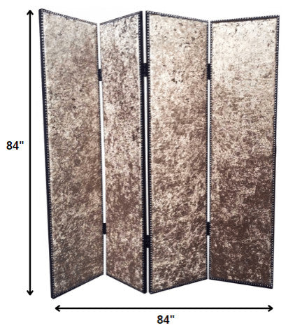HomeRoots 1" x 84" x 84" Bronze Wood and Fabric Screen