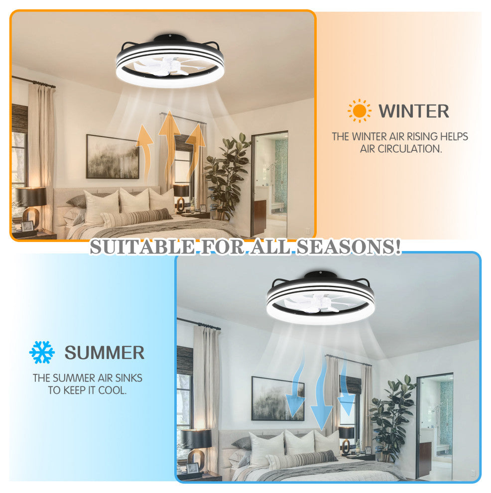 20" Low Profile Reversible Ceiling fan 6-Speed Dimmable Remote and APP Control, Black