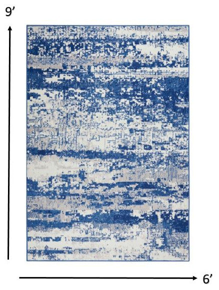 6' X 9' Blue And Ivory Ombre Dhurrie Area Rug