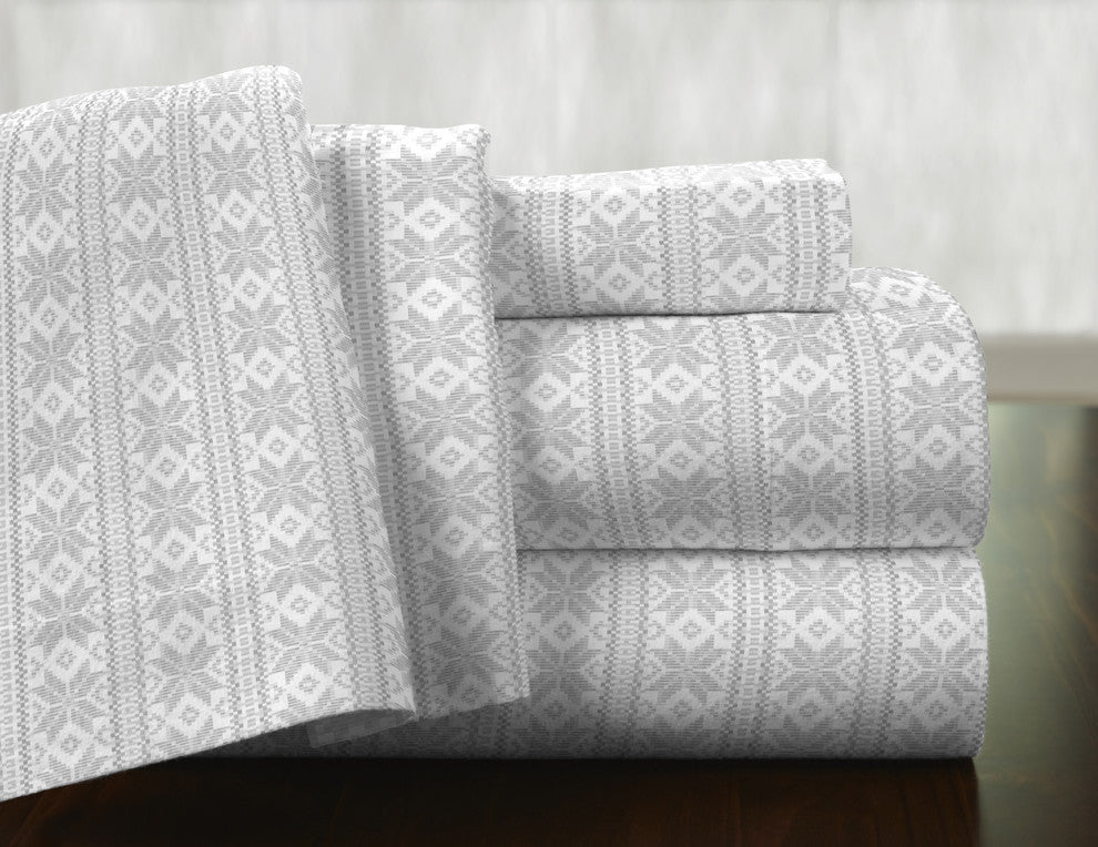 Pointehaven 175 GSM Cotton Flannel Sheet Set, Fair Isle, Full