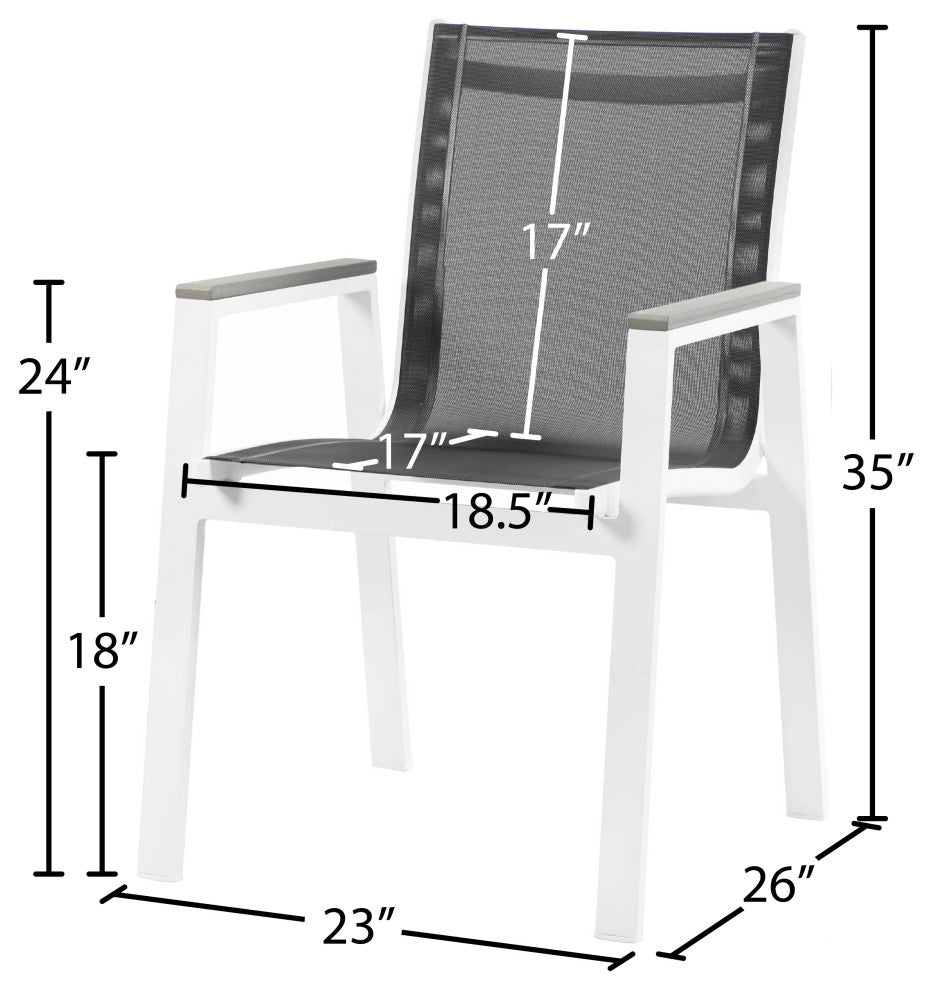 Nizuc Outdoor Patio Dining Chair (Set of 2), Black Fabric, Light Gray Arms