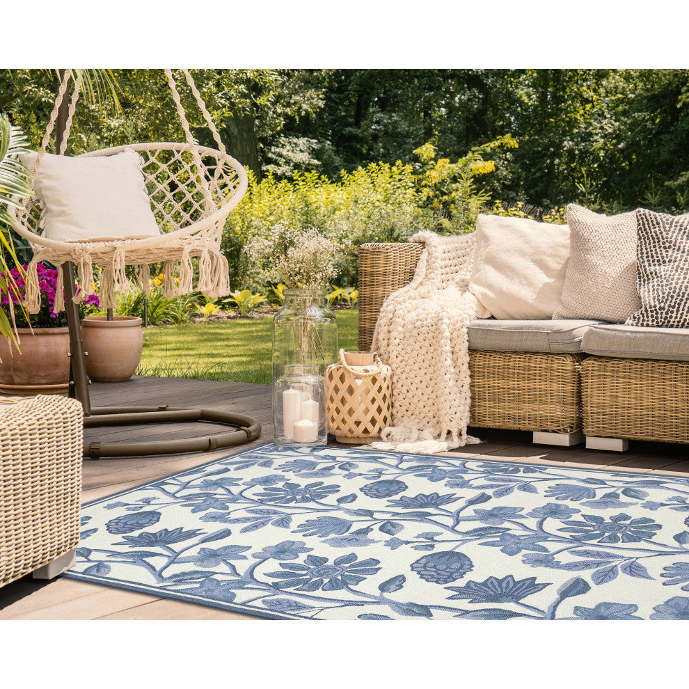 Capri Floral Vine Indoor/Outdoor Rug Blue 7'6"x9'6"