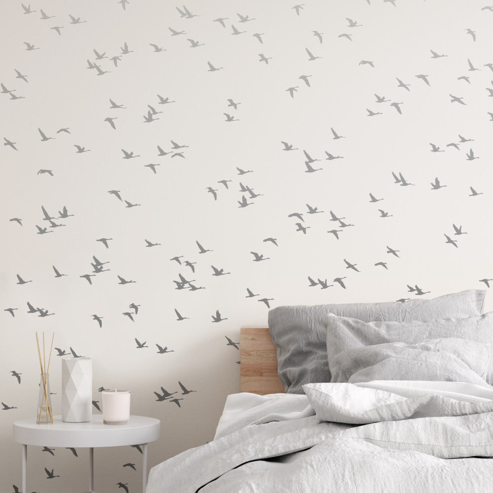 Soaring Birds Peel and Stick Vinyl Mural, Grey, 24"w X 96"h, 6 Panel Set
