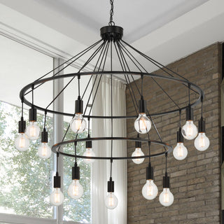15-Light Unique Wagon Wheel Chandelier, Classic Black