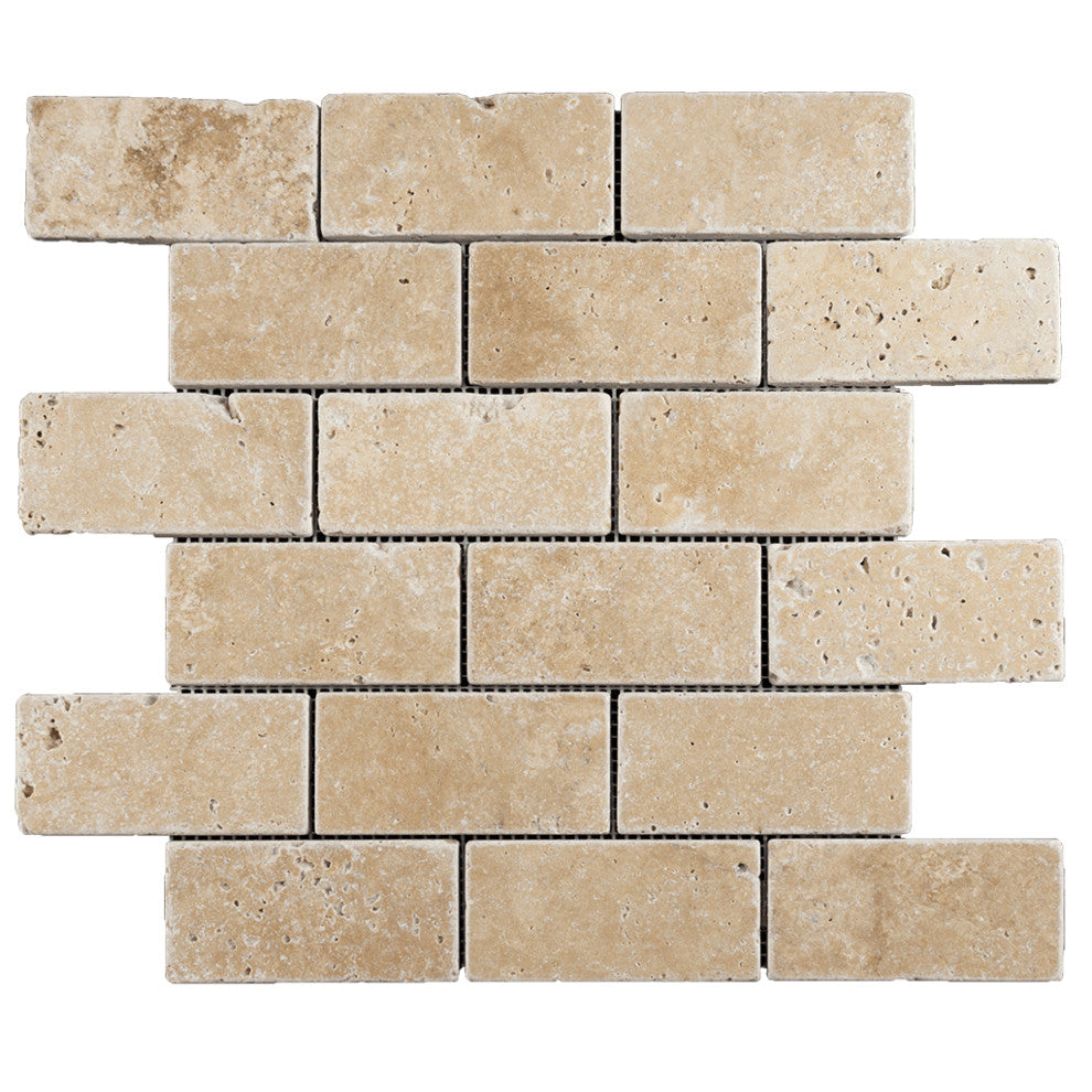 2 X 4 Walnut Travertine Tumbled Brick Mosaic Tile