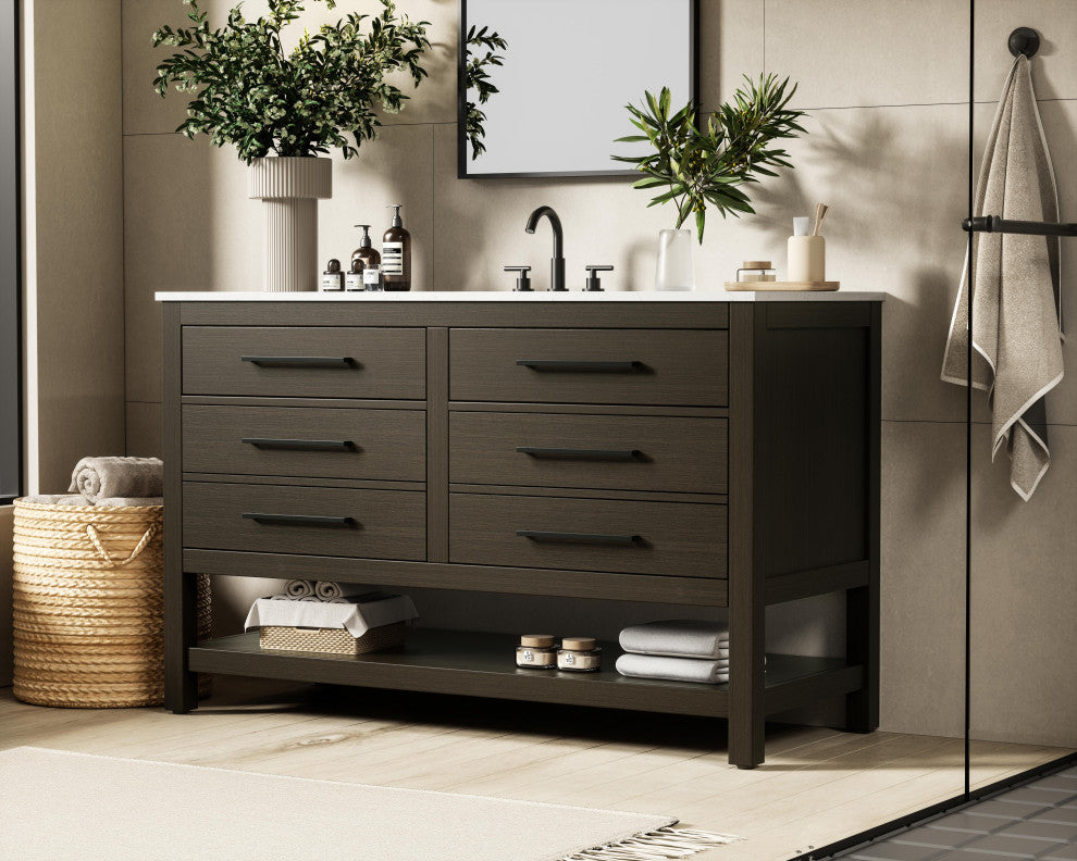 Home Living 54" Single Bathroom Vanity, Mocha Brown