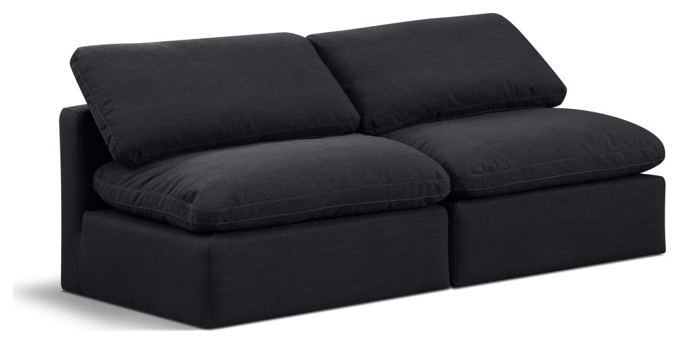 Indulge Upholstered Modular Sofa, Black, 2-Piece: 2 Armless Chair, Down Stuffed Linen Textured Fabric
