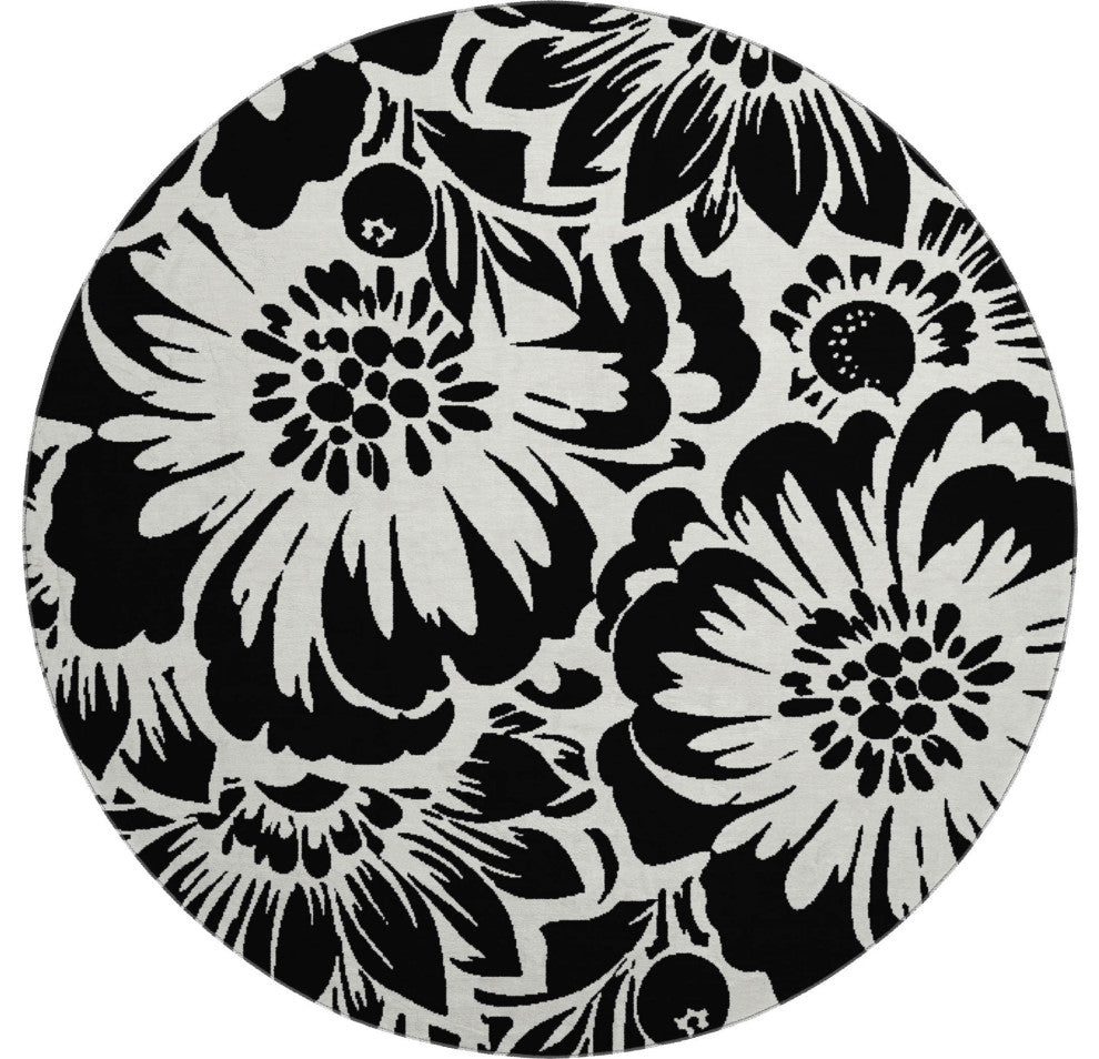 Premium Machine Washable Mayfield AMF551 Black 8' x 8' Round Rug
