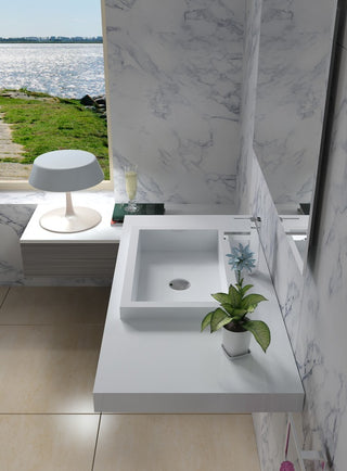 ADM Rectangular Wall Mounted Sink, White, 39", Matte White