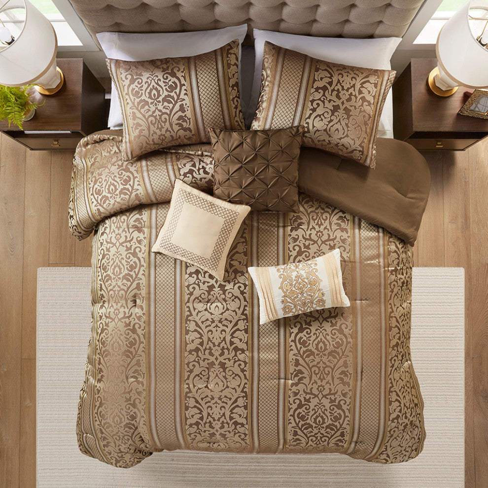 Madison Park Bella 6 Piece Jacquard Comforter Set With Throw Pillows