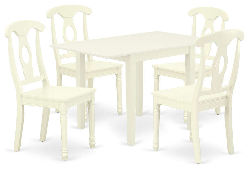 5Pc Dining Set, Table, 4 Chairs, Asian Hardwood Seat, Linen White