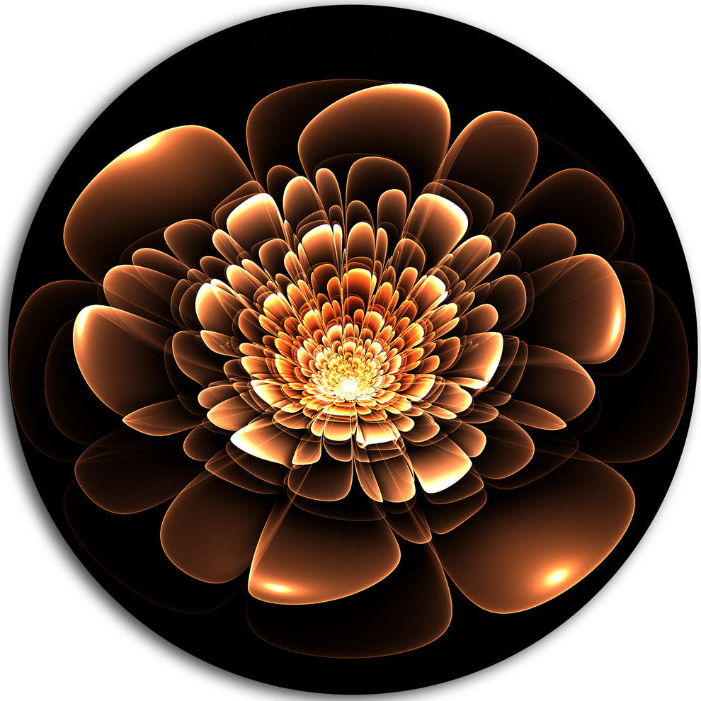 Glittering Brown Yellow Fractal Flower, Floral Disc Metal Wall Art, 11"