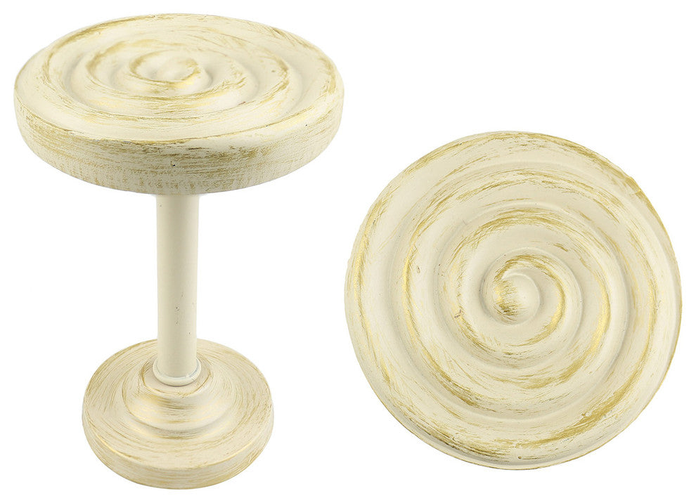 Swirl Drapery Medallion Holdback, Gilded French White, Set of 2