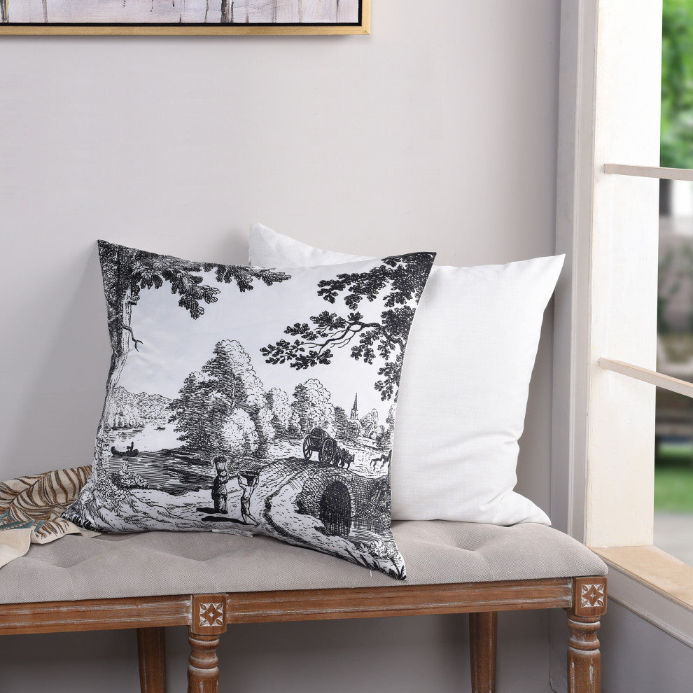 Dann Foley Printed Cushion Matte Black Sat" Upholstery