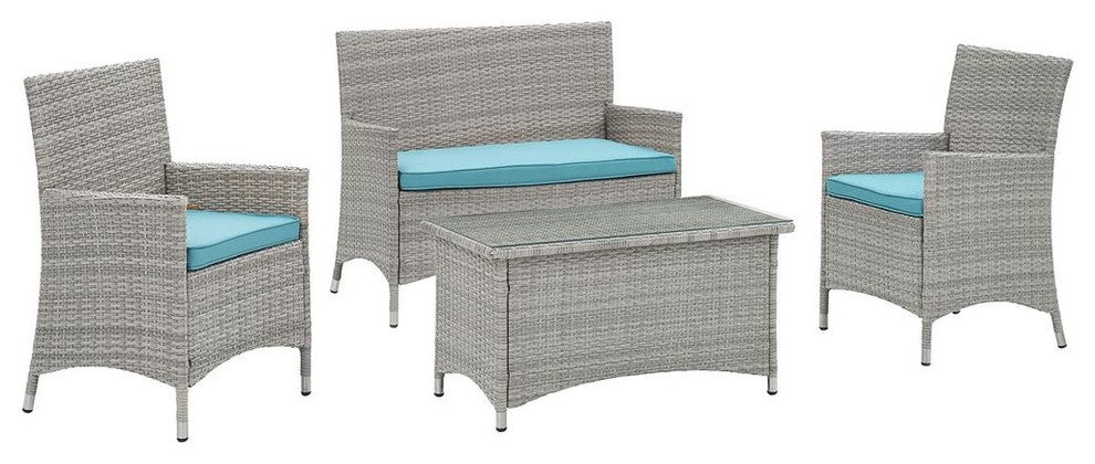 Light Gray Turquoise Bridge 4-Piece Outdoor Patio Patio Conversation Set