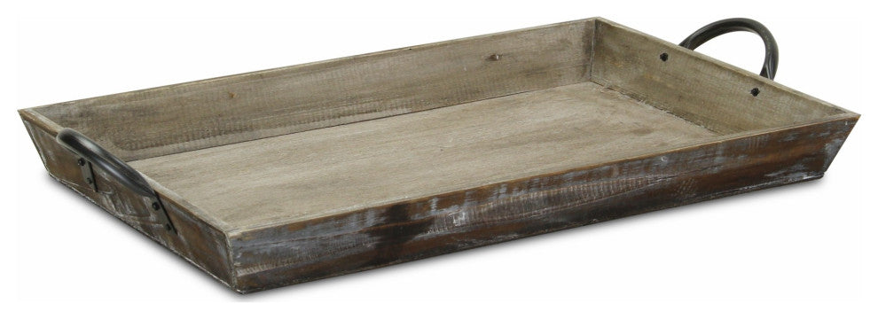 Wooden Serving Tray With Metal Handles