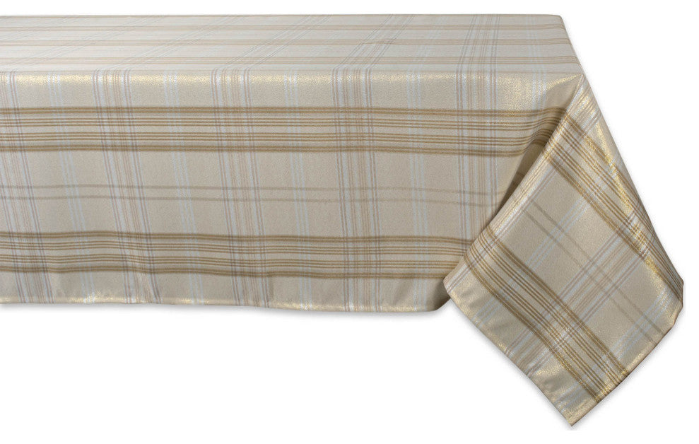 Cream Metallic Plaid Tablecloth 52"x52"