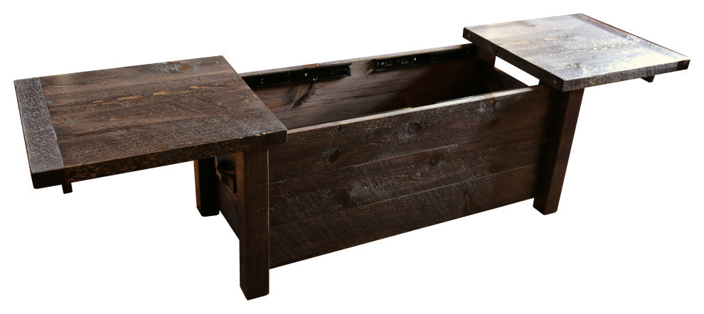 Barnwood Style Timber Peg Sliding Top Coffee Table, Dusk