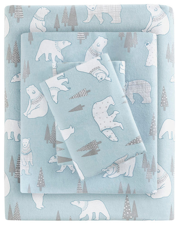 True North by Sleep Philosophy Cozy Flannel Printed Sheet Set, Blue