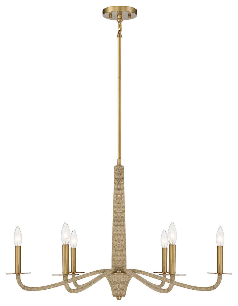 Cannon 6-Light Chandelier, Warm Brass and Rope