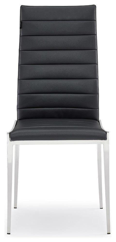 Modern Tryton Dining Chair Black Leatherette Polished Stainless Steel Legs