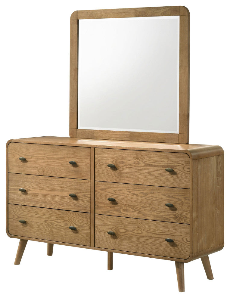 Robyn 6-drawer Bedroom Dresser and Mirror Light Ash