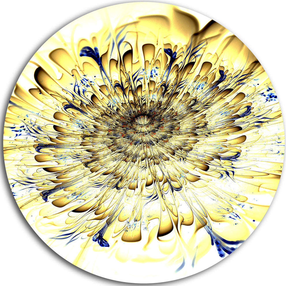 Light Yellow Digital Fractal Flower, Floral Round Metal Wall Art, 11"