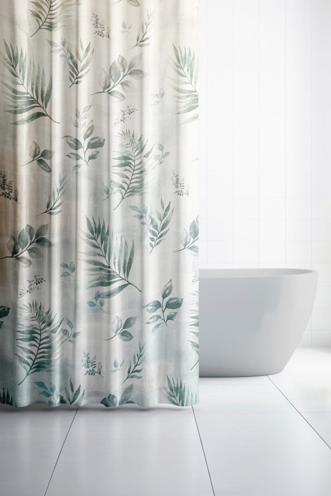 Rothbury Leaf Pattern Fabric Shower Curtain, White, 54x78", Rothbury Leaf