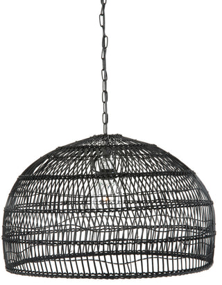 Luhu Open Weave Cane Rib Dome Pendant Lamp, Black