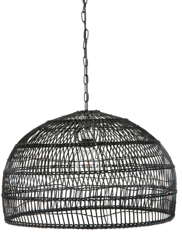 Luhu Open Weave Cane Rib Dome Pendant Lamp, Black
