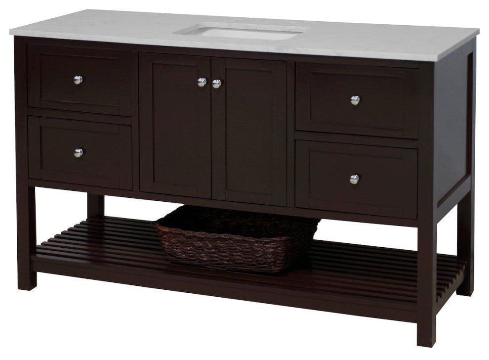 Lakeshore 60" Single Bathroom Vanity, Chocolate, Engineered Carrara
