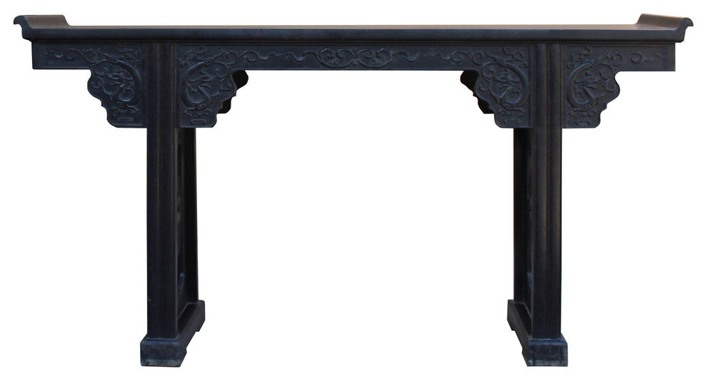 Chinese Brown Huali Rosewood Point Edge Relief Carving Altar Table Hcs4630