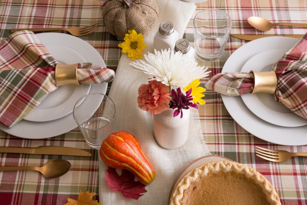 DII Give Thanks Plaid Tablecloth 70 Round