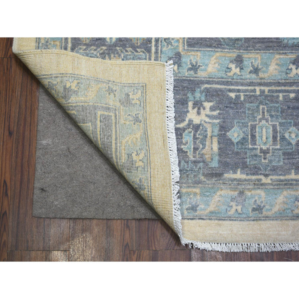 Ivory Hand Knotted Heriz Serapi Fine Peshawar Pure Wool Oriental Rug, 9'1"x11'9"