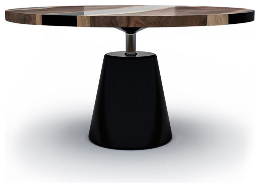 Opaque Epoxy Resin & Walnut Wood Round Table, Black